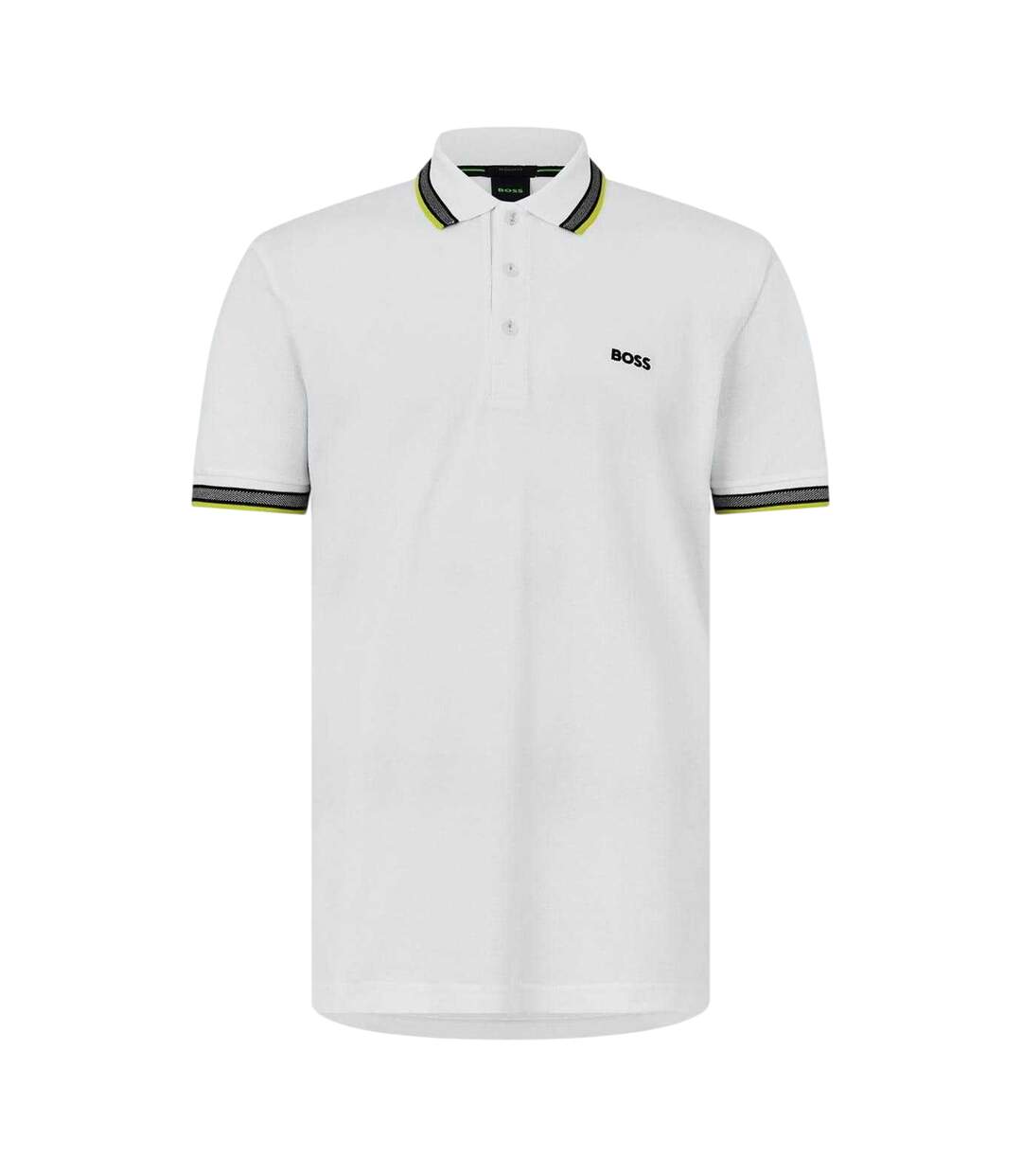 Polo Motif/style Rayure Contrastée Sur Bord Paddy Homme Blanc Vert Boss-1
