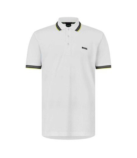 Polo Motif/style Rayure Contrastée Sur Bord Paddy Homme Blanc Vert Boss