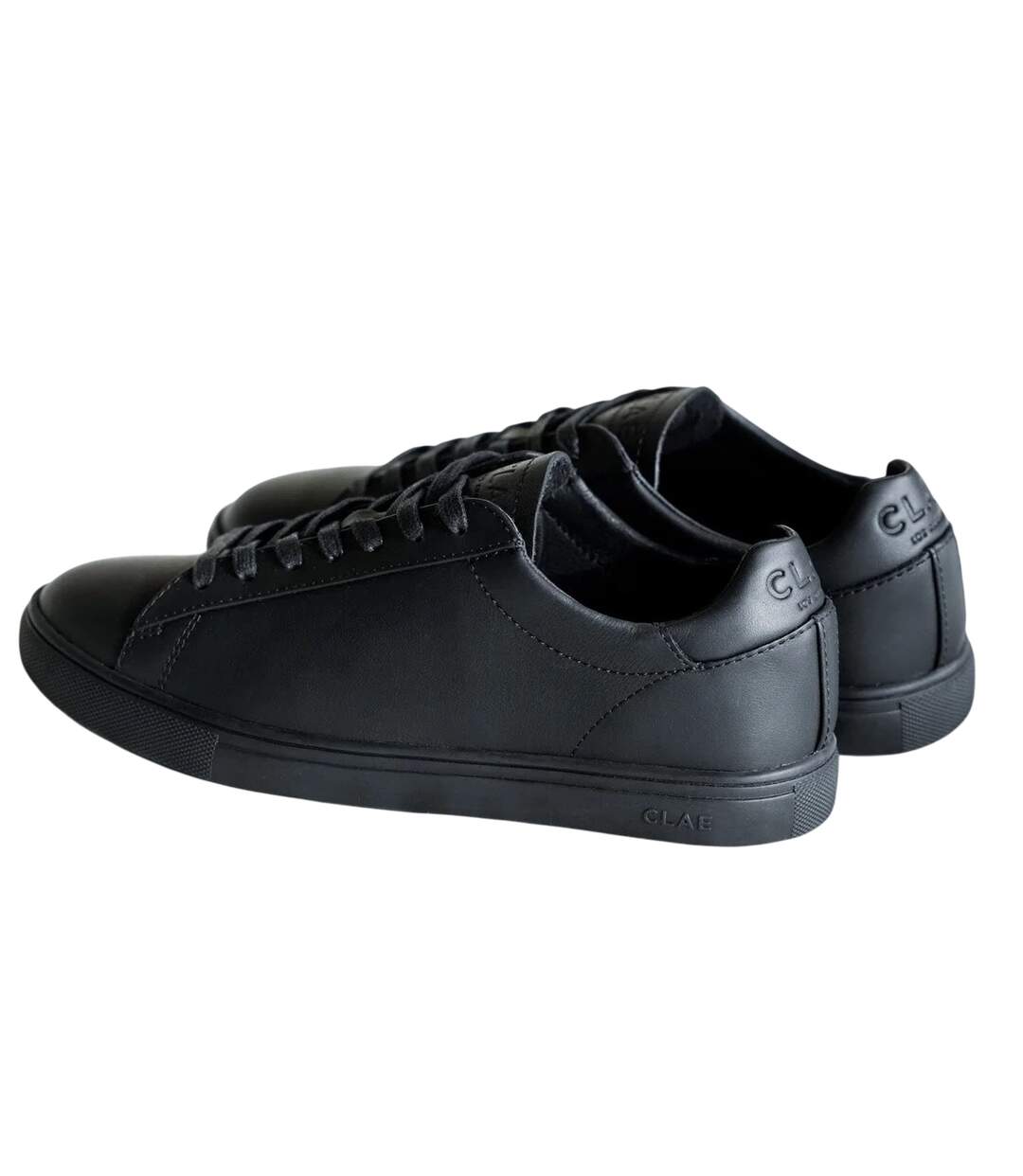 Mens Bradley Leather Low Cut Flat Trainers Triple Black CLAE-2