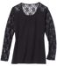 Women's Black Cotton & Lace Top