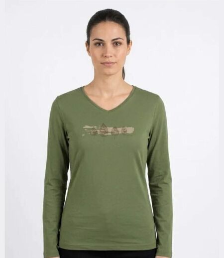 Mayflower NERVAL4 : Tee-shirt femme manches longues vert olive avec petit col V