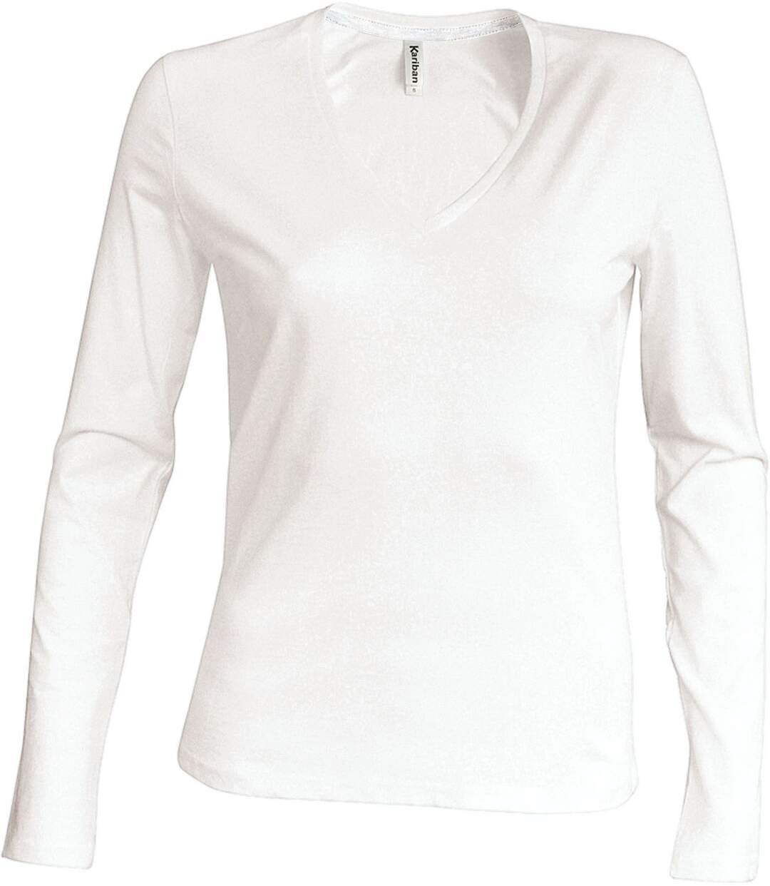 T-shirt manches longues col V - K382 - blanc - femme-2