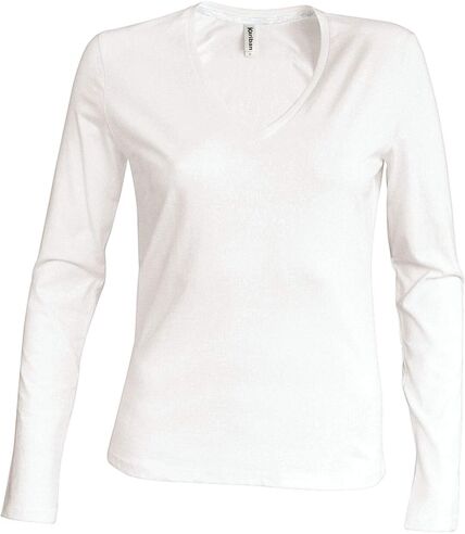 T-shirt manches longues col V - K382 - blanc - femme