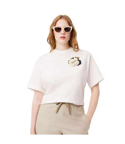 T-shirt Style Fleur Femme Blanc Lacoste