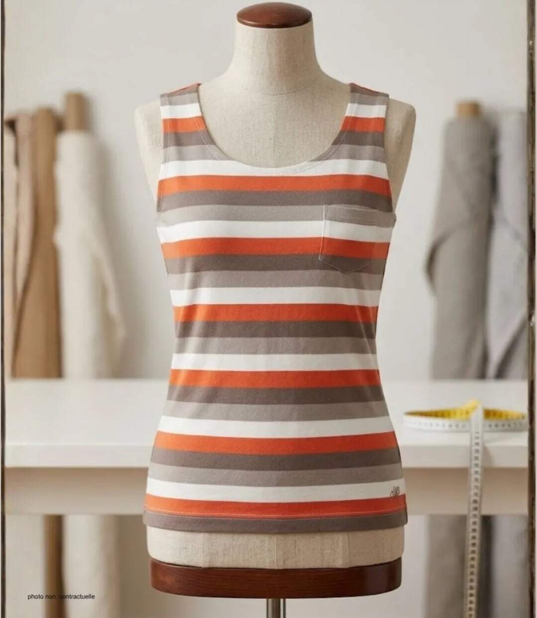 MAYFLOWER DONUT1 — Débardeur taupe / orange femme coton : le confort d'un style casual dynamique-3