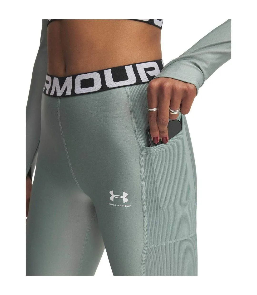 Womens/ladies Heatgear Fitted Leggings Green Under Armour-3
