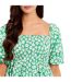 Womens/ladies Waffle Square Neck Puff Sleeve Blouse Green White Be You-4