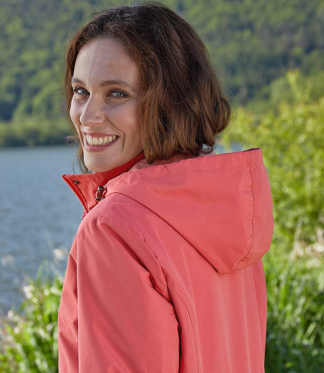 Parka à capuchon femme - corail