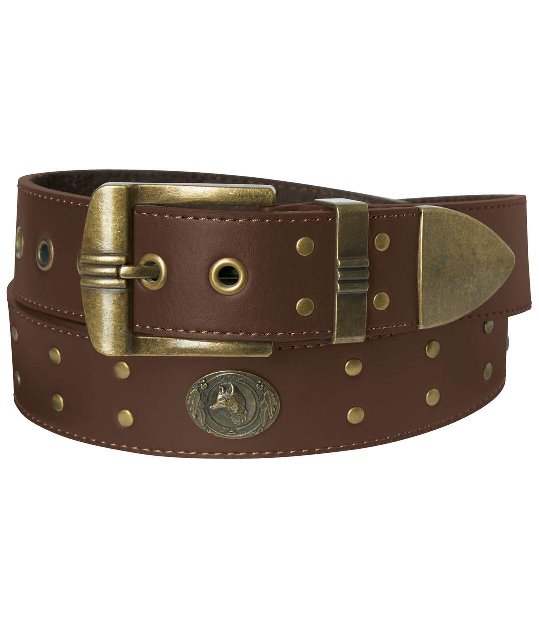 Men's Brown Split Leather Studded Belt-1