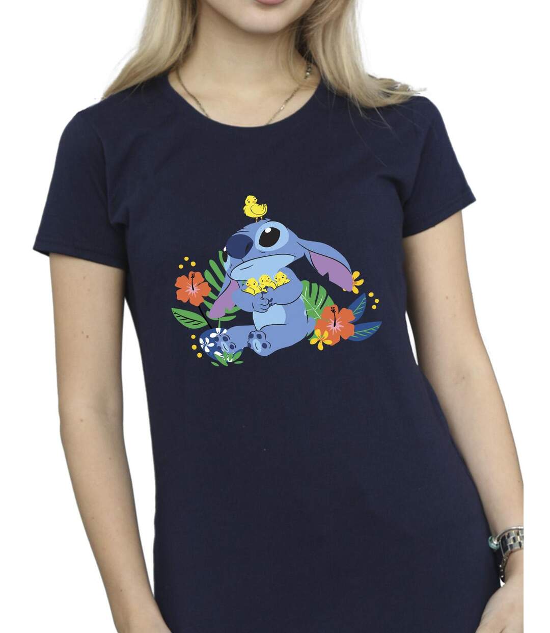 Disney T-shirt en coton motif oiseaux Lilo & Stitch Femme/Femme (Bleu marine) - UTBI25900-3