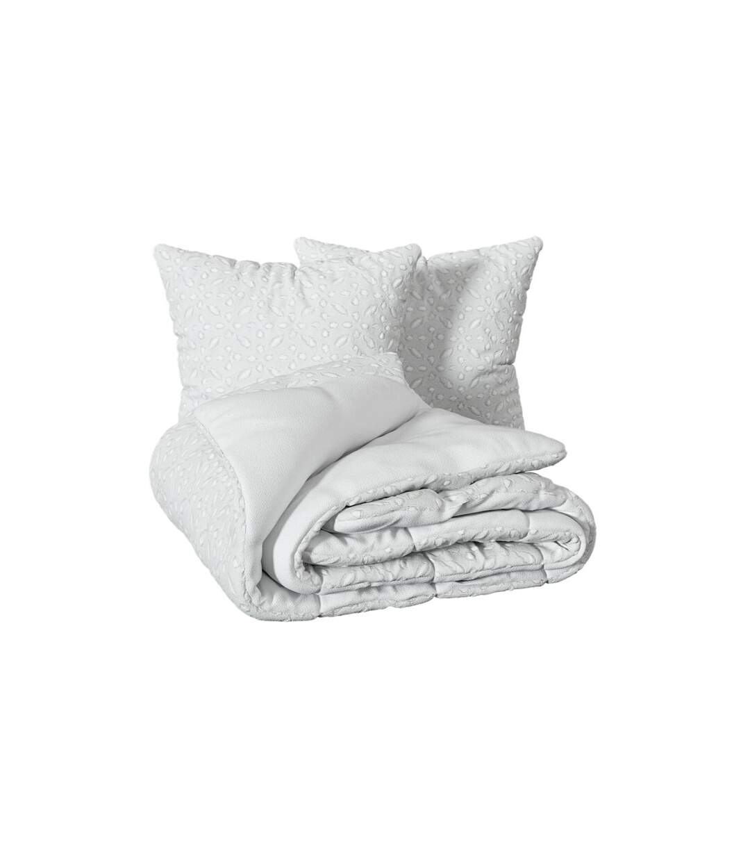 Parure de Lit Jacquard 3 Pièces Swan 260x240cm Blanc-2