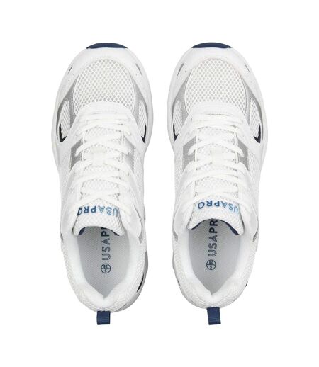 Womens/ladies Pro Mira Synthetic Leather Trainers White Navy USA Pro