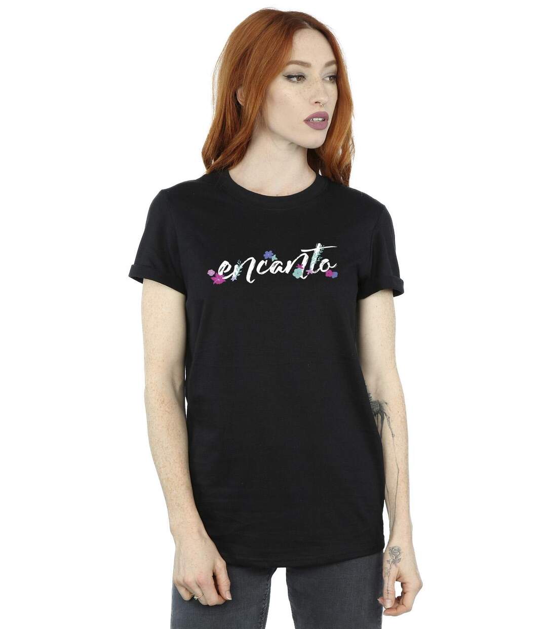 Disney Femmes/Les femmes Encanto Logo Coton Boyfriend T-Shirt (Noir) - UTBI22413-2