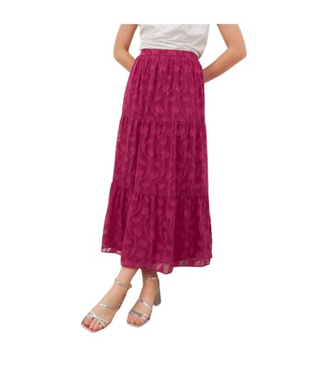 Jupe Longue Motif/style Floral En Relief Femme Fuchsia Lovedrobe