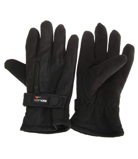 RockJock Mens Thermal Insulation Touch Fasten Gloves (Black)
