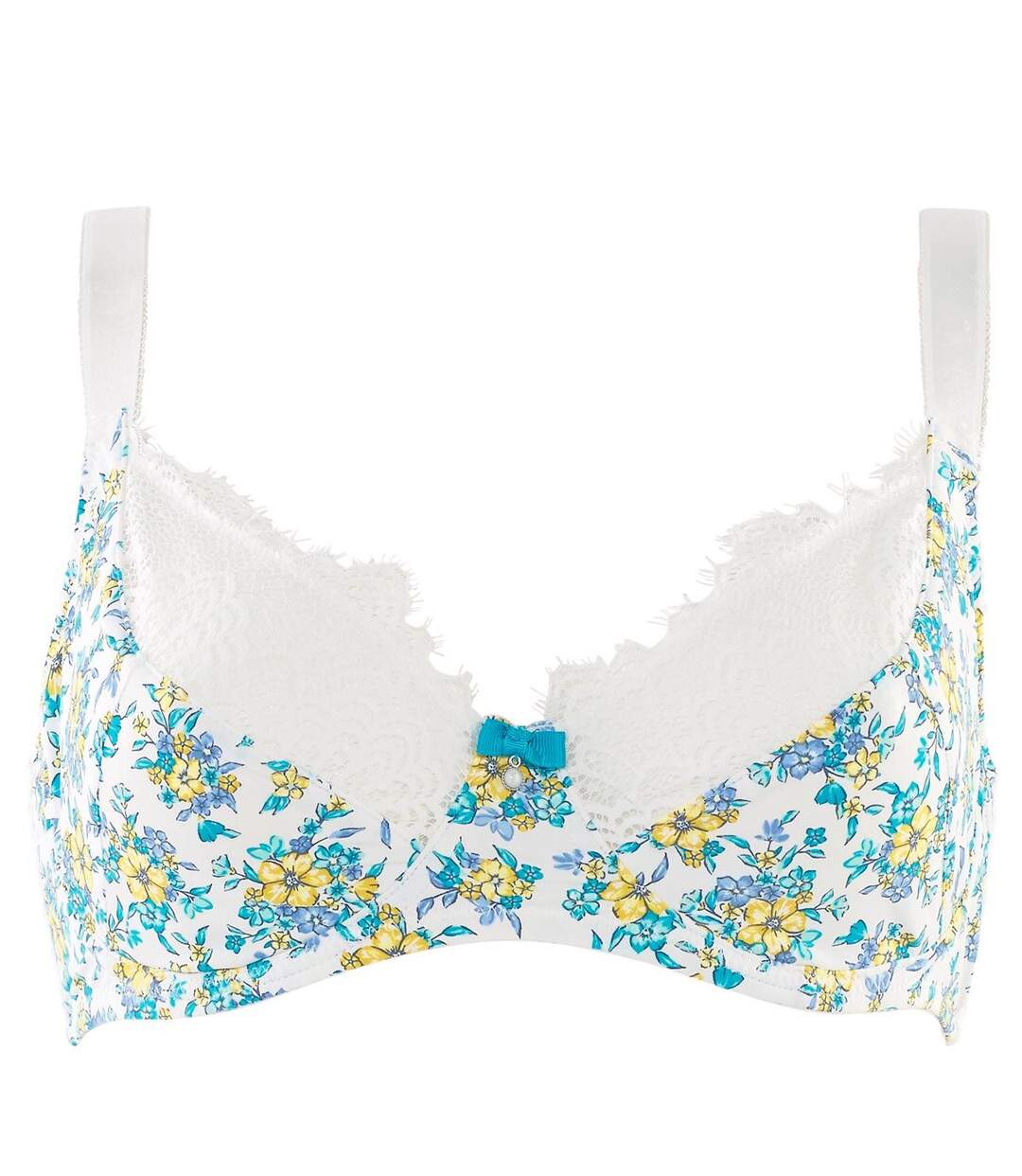 Soutien-gorge grand maintien C, D et E ivoire/turquoise Sweet Heart-1