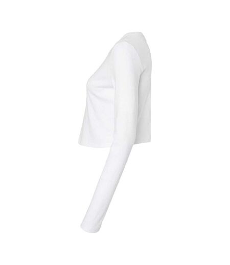 Womens/ladies Micro-rib Long-sleeved T-shirt Solid White Bella + Canvas