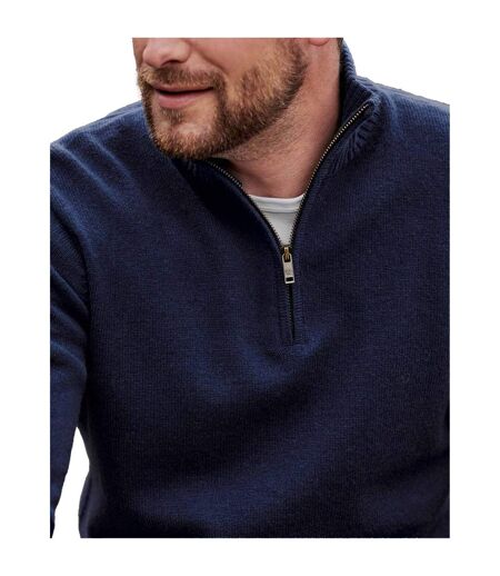 Mens Lambswool Zip Neck Jumper Navy WoolOvers