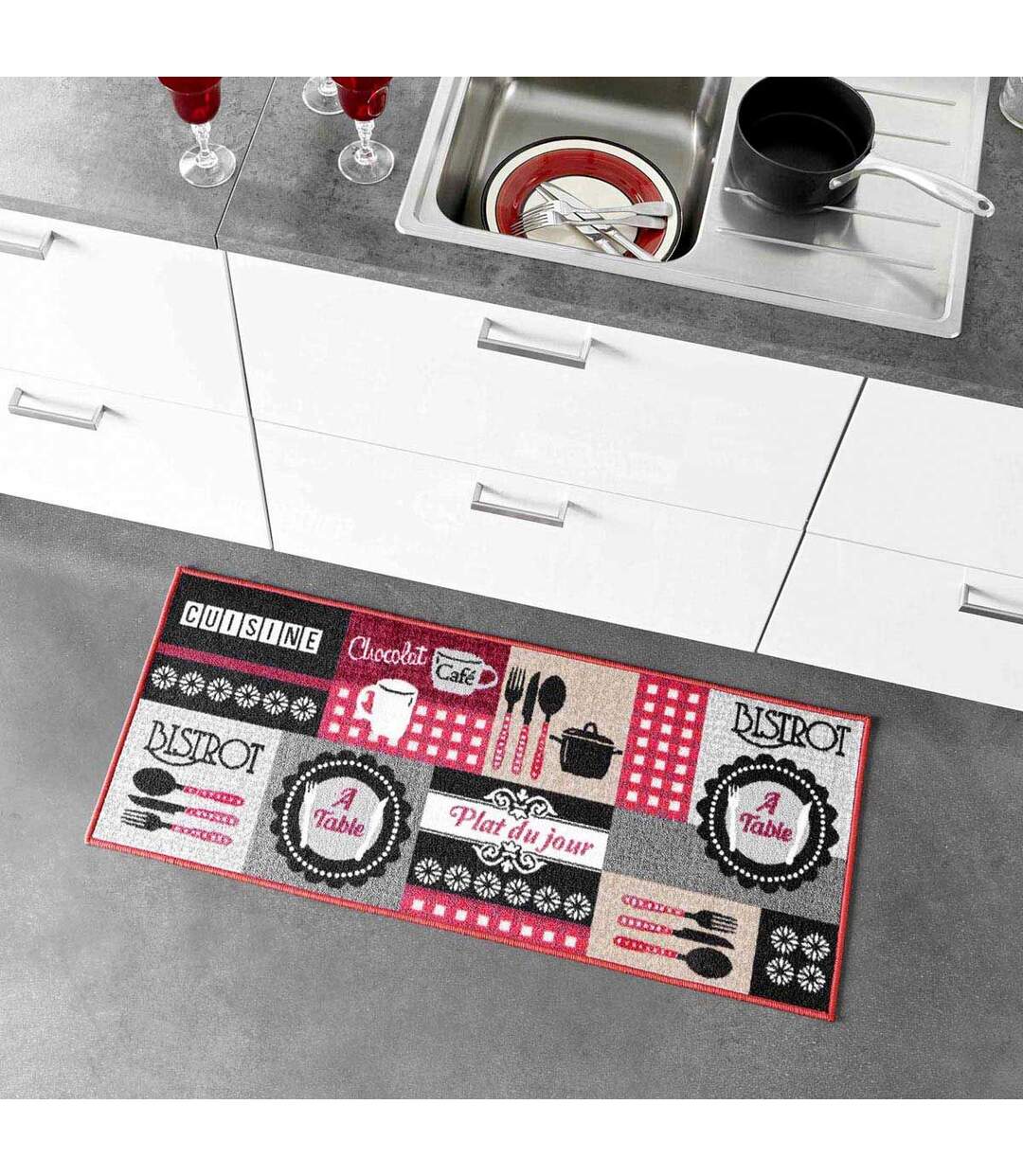 Tapis de Cuisine Digital Menu 50x120cm Rouge-4