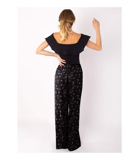 Pantalon fluide en viscose SANDY imprimé ethnique noir Coton Du Monde