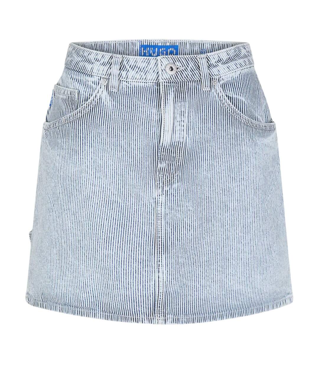 Womens/ladies Gami Denim Regular Mini Skirt Bright Blue Stripe Hugo-1