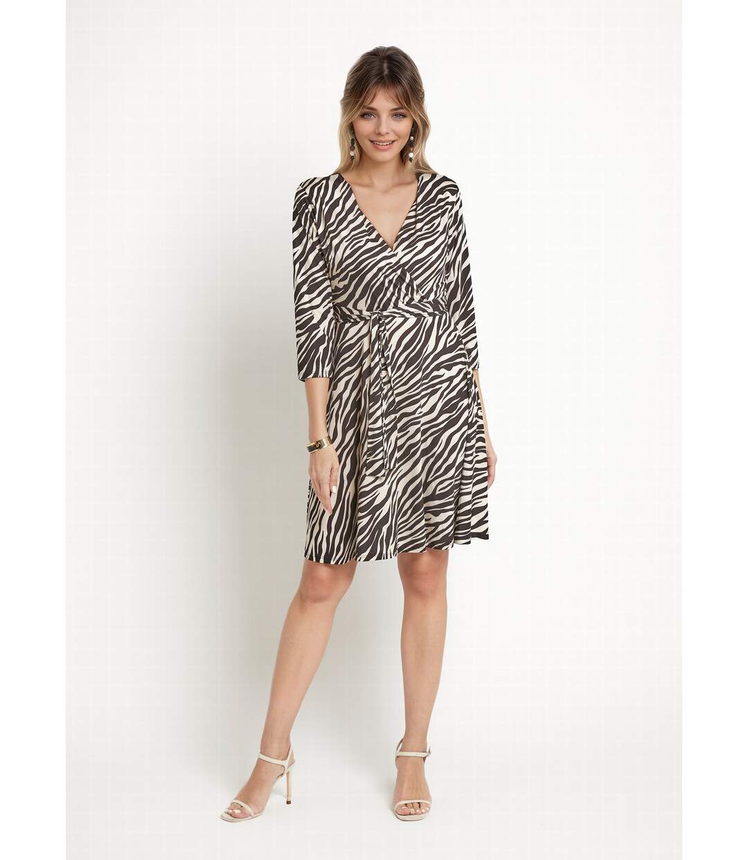 Robe courte stretch cache-c¿ur, motif zèbre-1