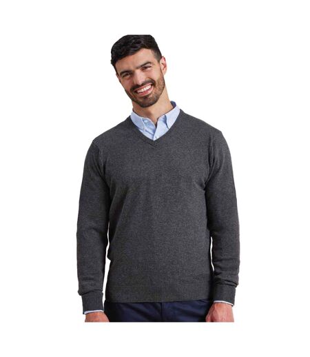 Mens Knitted Cotton Acrylic V Neck Sweatshirt Charcoal Premier