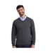 Mens Knitted Cotton Acrylic V Neck Sweatshirt Charcoal Premier-1