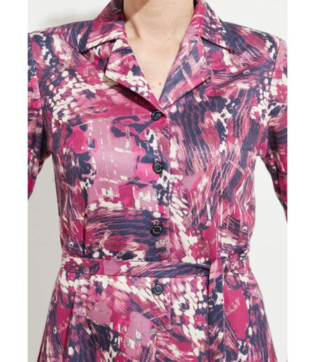 Robe boutonnée col tailleur mi longue imprimée