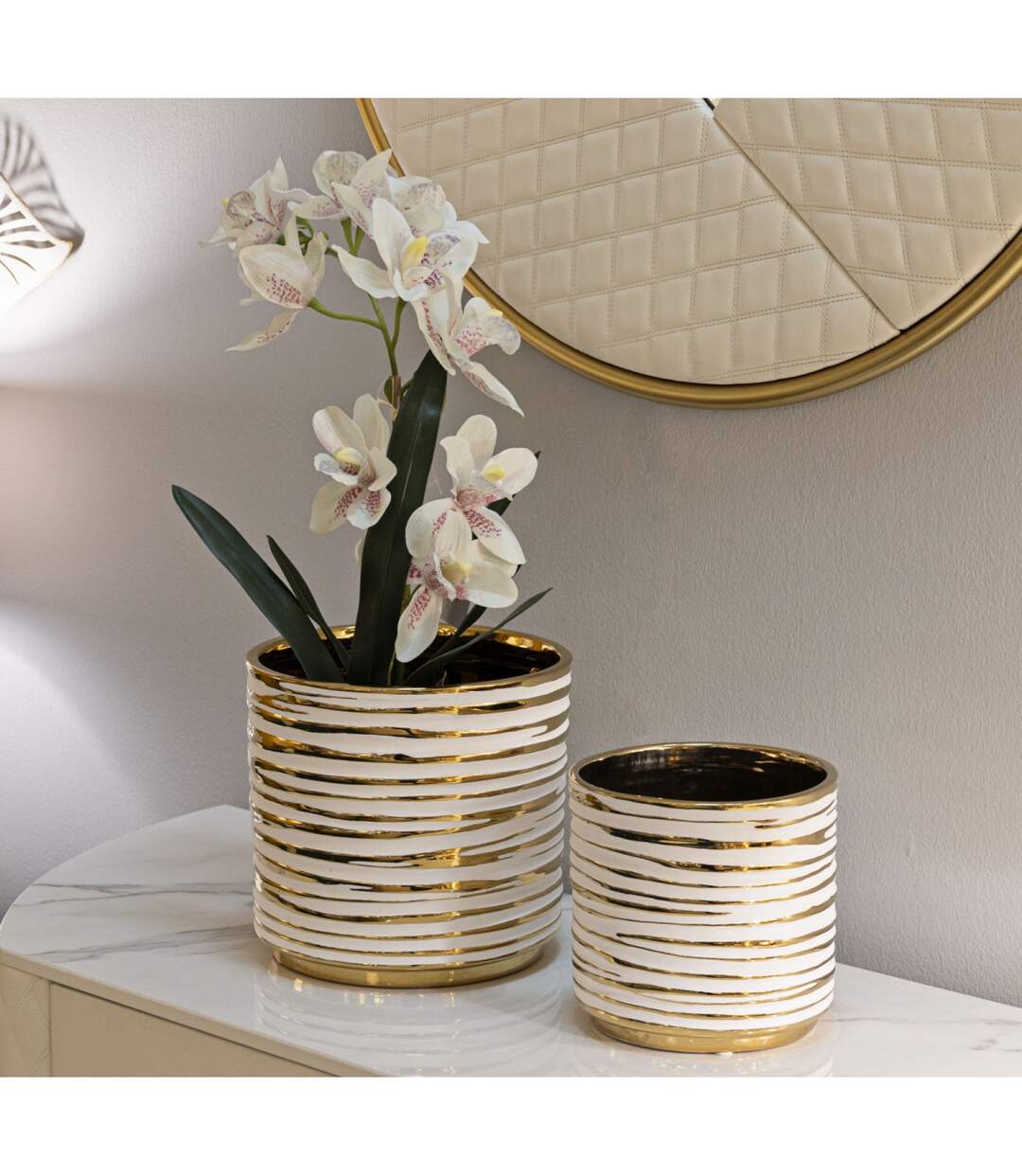 Lot de 2 Vases en Céramique Blom 23cm Or & Blanc-5