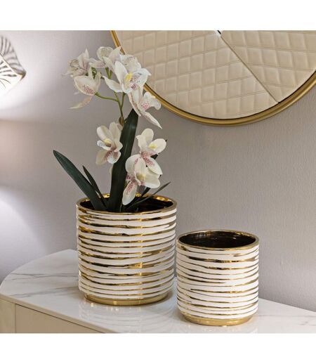 Lot de 2 Vases en Céramique Blom 23cm Or & Blanc