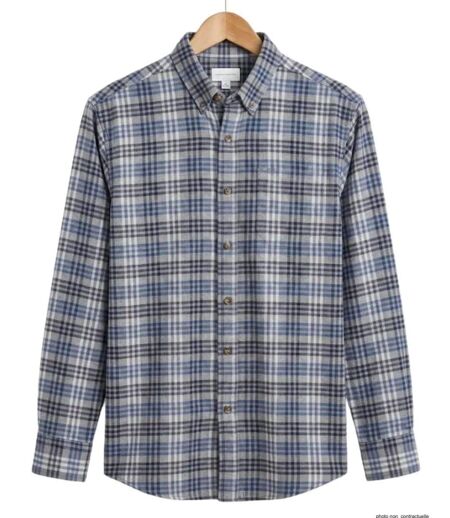 Chemise à carreaux Homme en Flanelle de Coton CH2003A Bleu/Gris (Challenger)