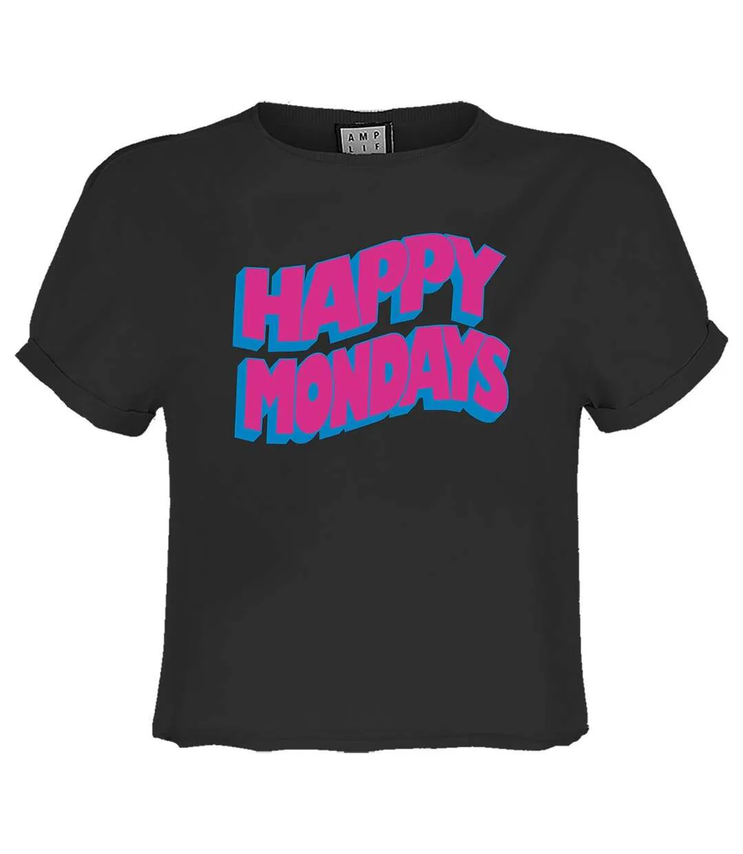 Womens/ladies Wave Logo Happy Mondays Crop Top Charcoal Amplified-1