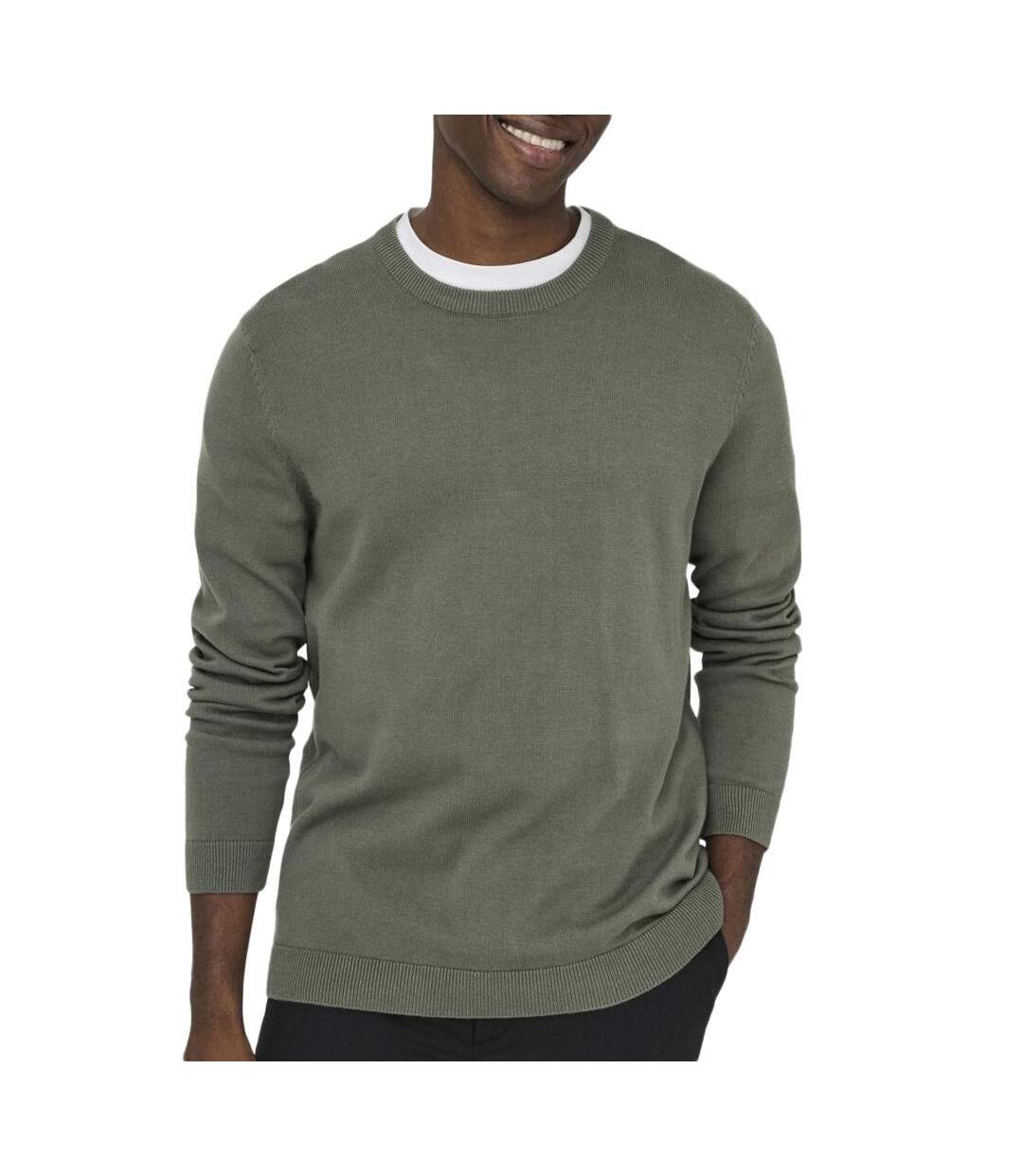 Pull kaki homme only & sons 12solid-1