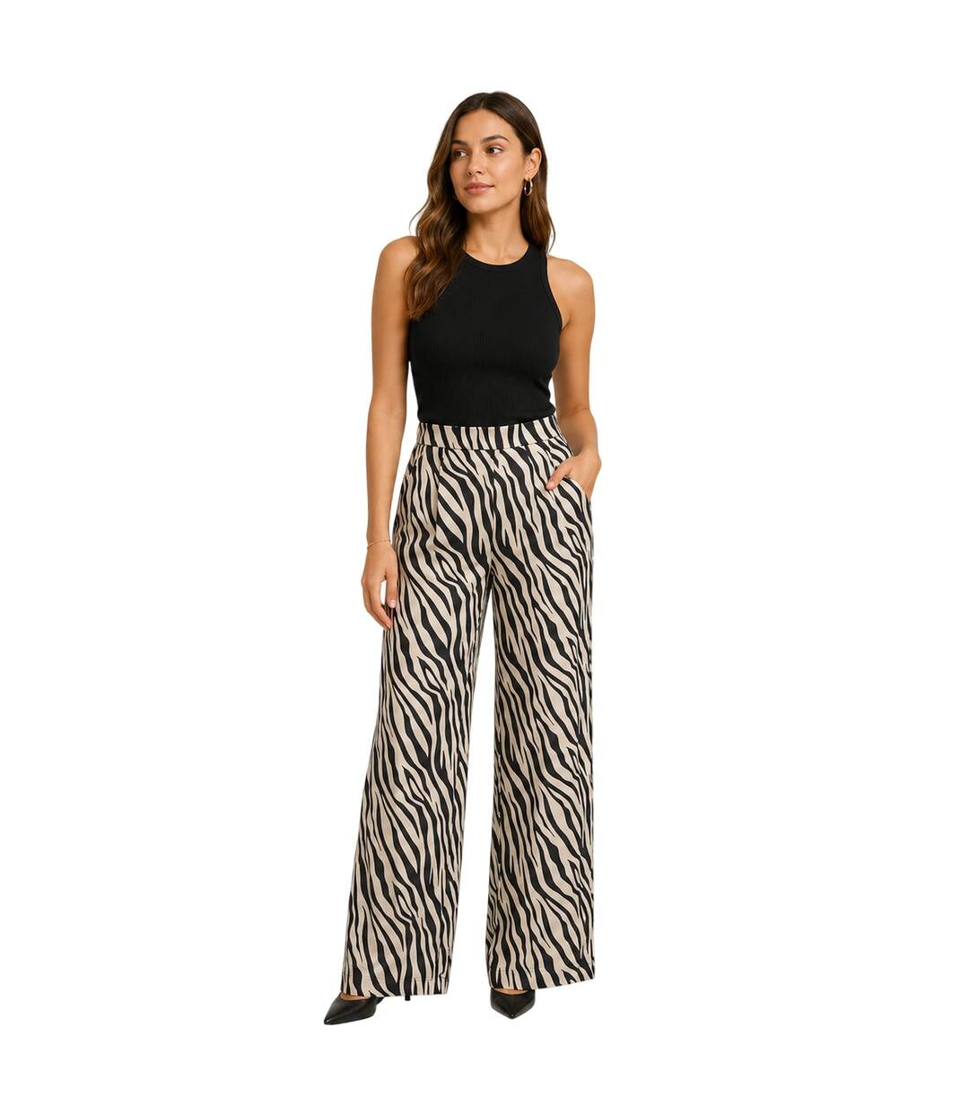 Womens/ladies Lisa Zebra Print Wide Leg Trousers Black Vero Moda-1