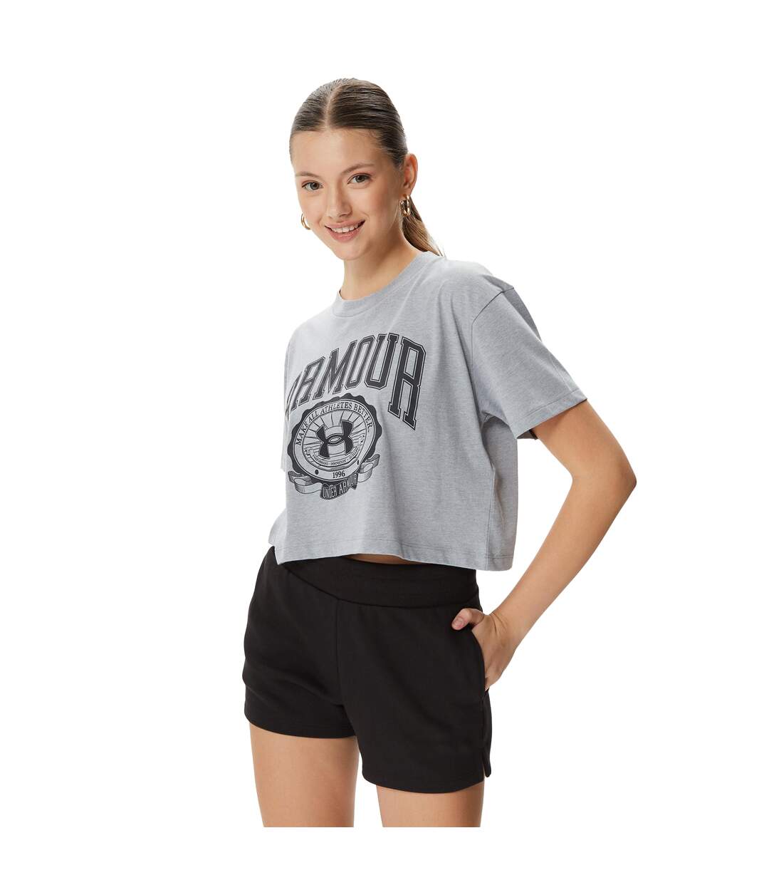 T-shirt court manches courtes collegiate femme gris Under Armour-3