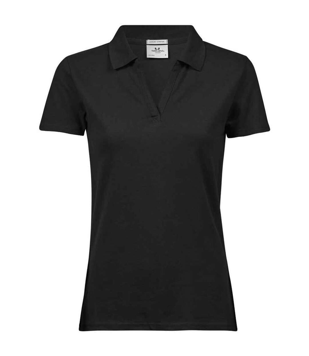 Polo de luxe extensible à col en v pour femmes/femmes noir Tee Jays-1