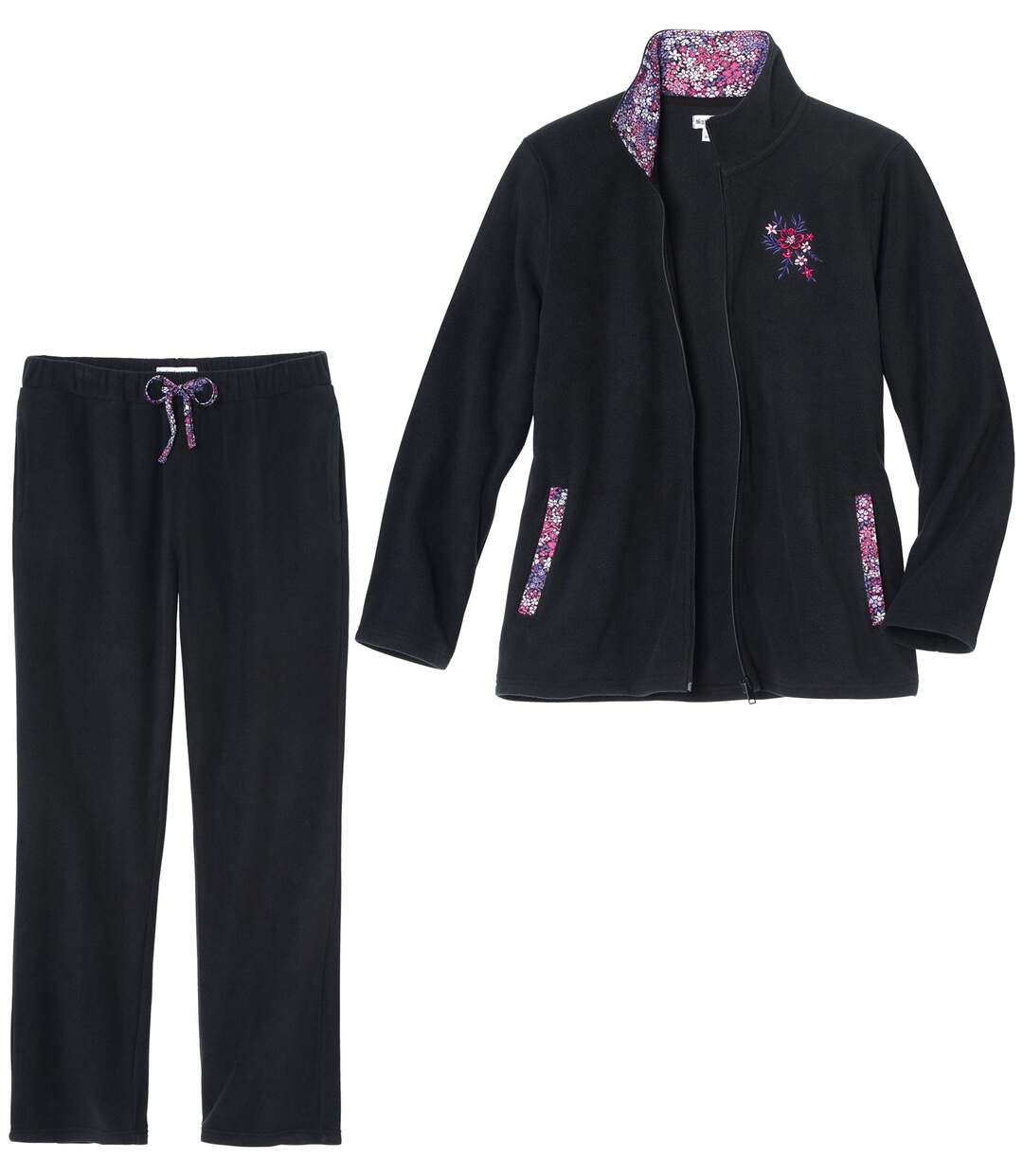 Women's Black Fleece Loungewear Set