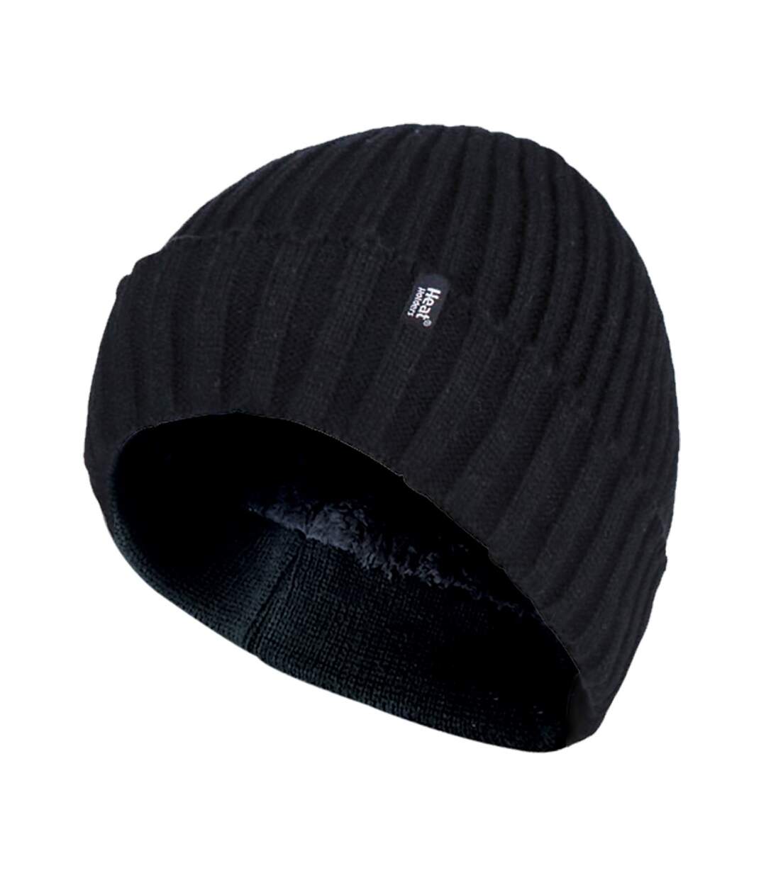 Heat Holders - Mens Ribbed Knit Fleece Lined Insulated Warm Turn Over Cuff Thermal Winter Beanie Hat-1