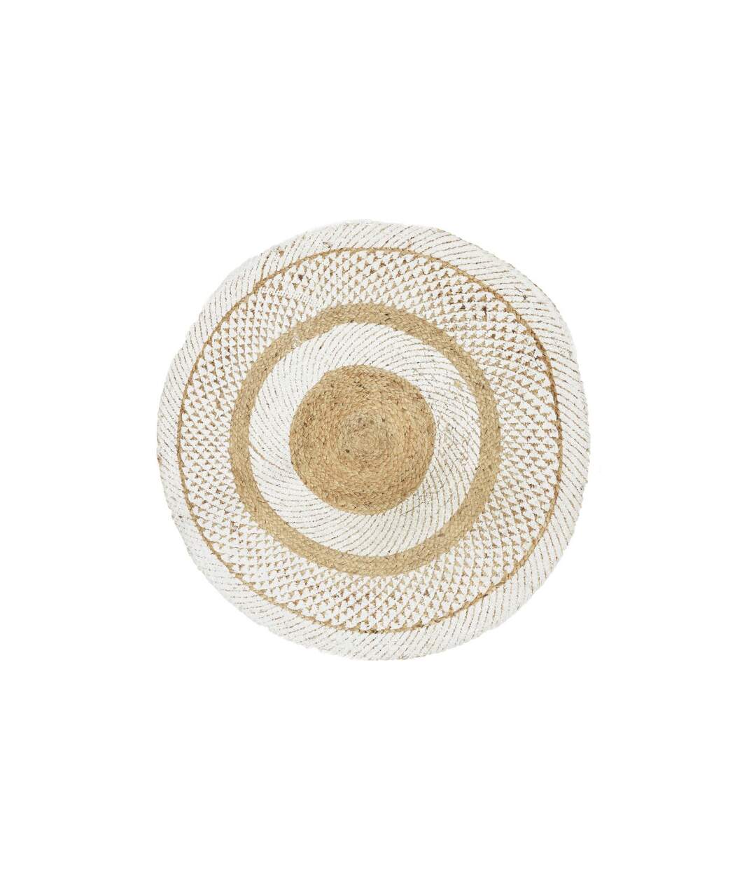 Tapis Rond Déco en Jute Imprimé 90cm Blanc-1