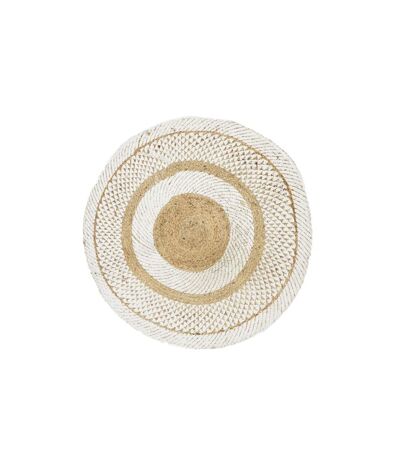 Tapis Rond Déco en Jute Imprimé 90cm Blanc