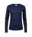 Womens/ladies Interlock Long-sleeved T-shirt Navy Tee Jays-1