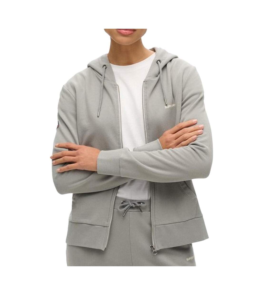 Sweat gris femme superdry plain zip hood - l-1