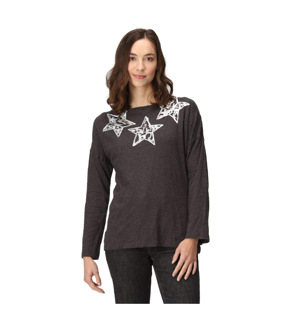 Womens/ladies carlene stars long-sleeved t-shirt dark grey Regatta