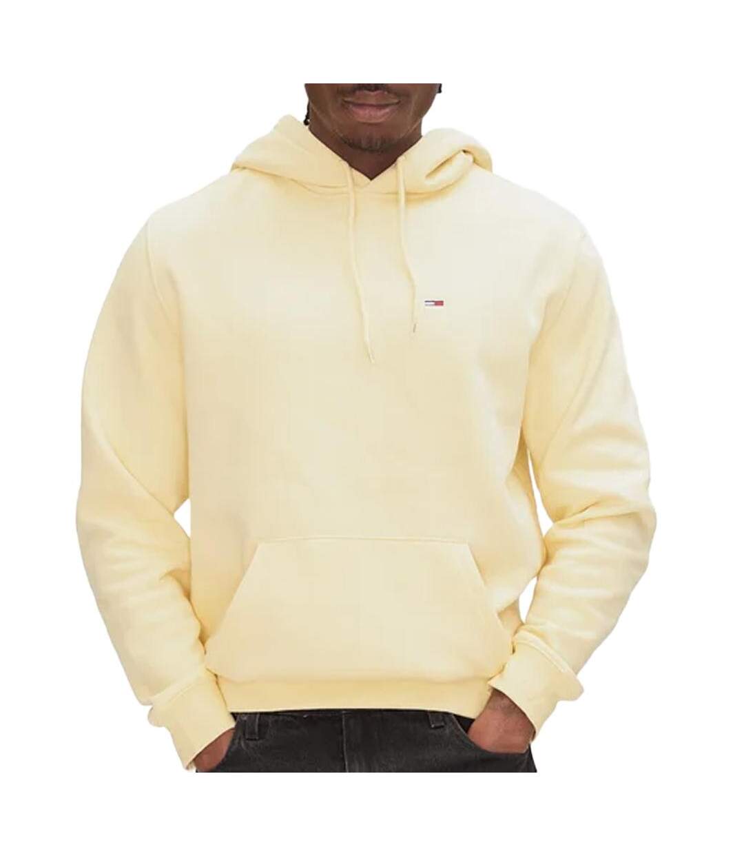 Sweat à capuche jaune homme tommy hilfiger flag hoodi - l-1