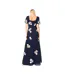 Robe Longue Manches Bouffantes Motif/style Broderie Florale Femme Bleu Marine Maya Deluxe-2