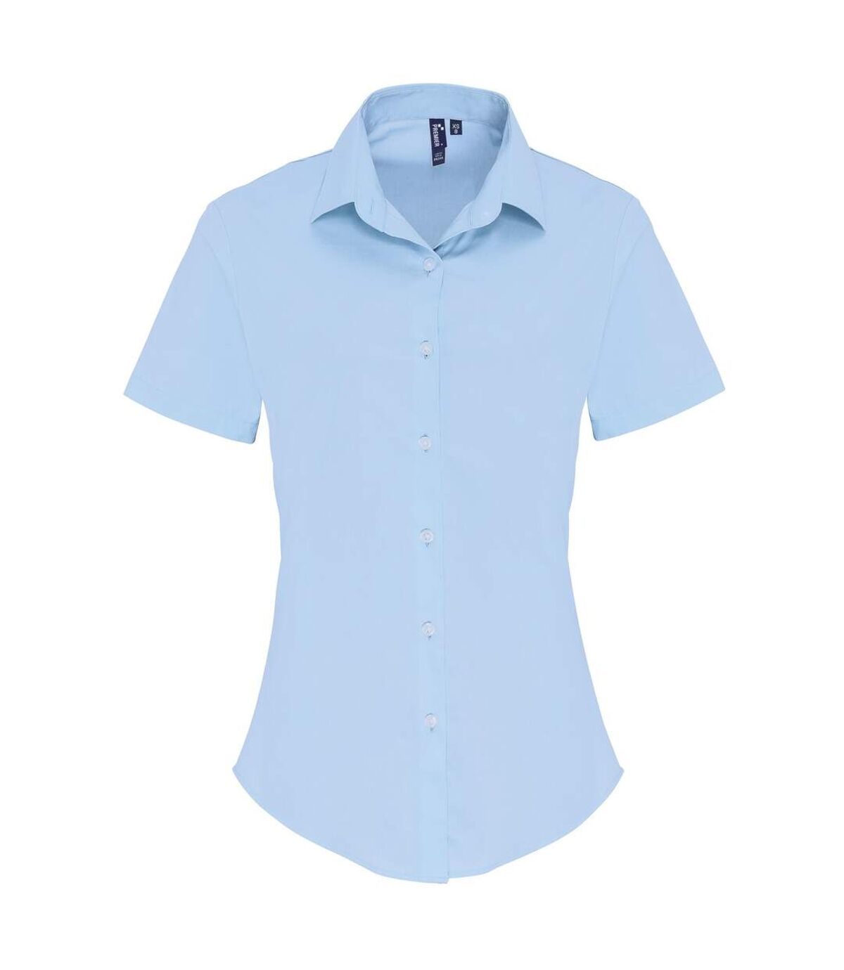 Premier Womens/Ladies Stretch Fit Poplin Short Sleeve Blouse (Pale Blue)