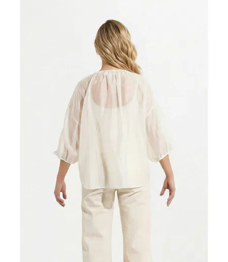 Blouse col V boutonnée à volants