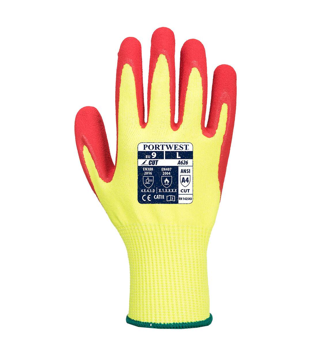 Unisex adult a626 vis tex hr cut resistant gloves xl yellow/red Portwest-2