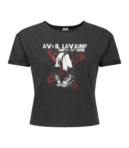 Womens/ladies Under My Boots Avril Lavigne Crop Top Charcoal Amplified